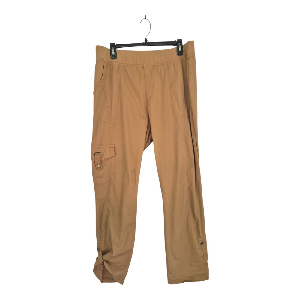 XCVI XL Tan Cargo Utility Pants Pull On Stretch Roll Tab Hem Boho Travel